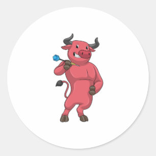 Bull at Darts with Dart Classic Round Sticker
