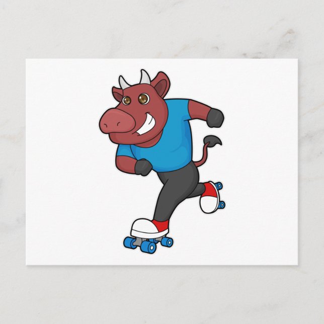 Bull at Inline skating with Roller skates Postcard (Front)