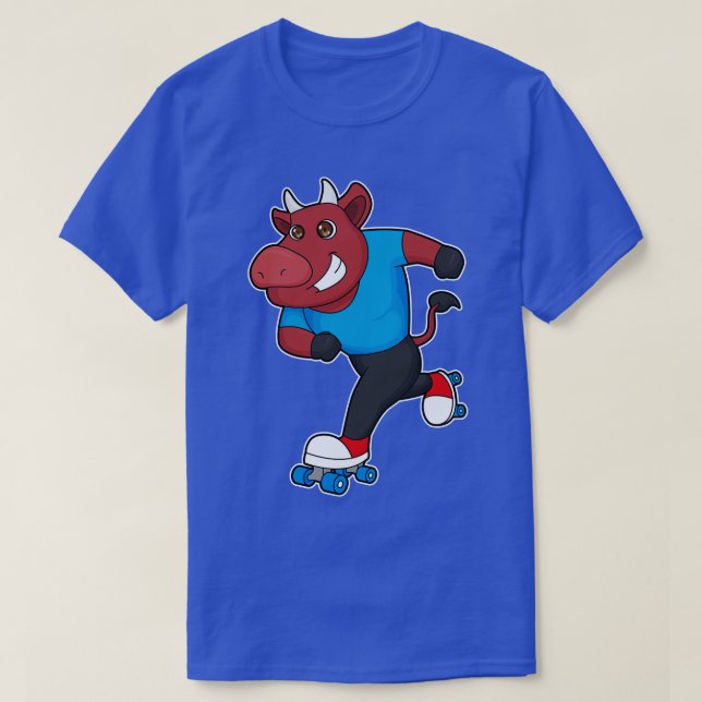 Bull at Inline skating with Roller skates T-Shirt (Design Front)