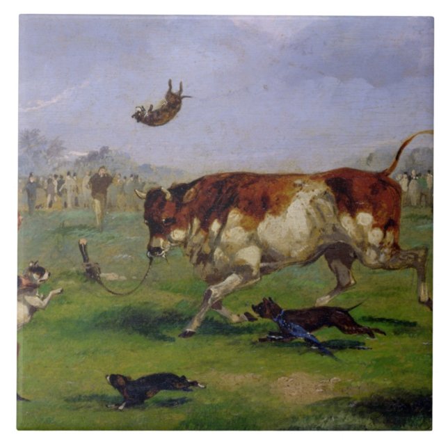 Bull Baiting (oil on paper laid on panel) Ceramic Tile (Front)