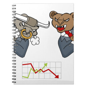 Bull Bear Battle Stock Market Cartoon Notebook