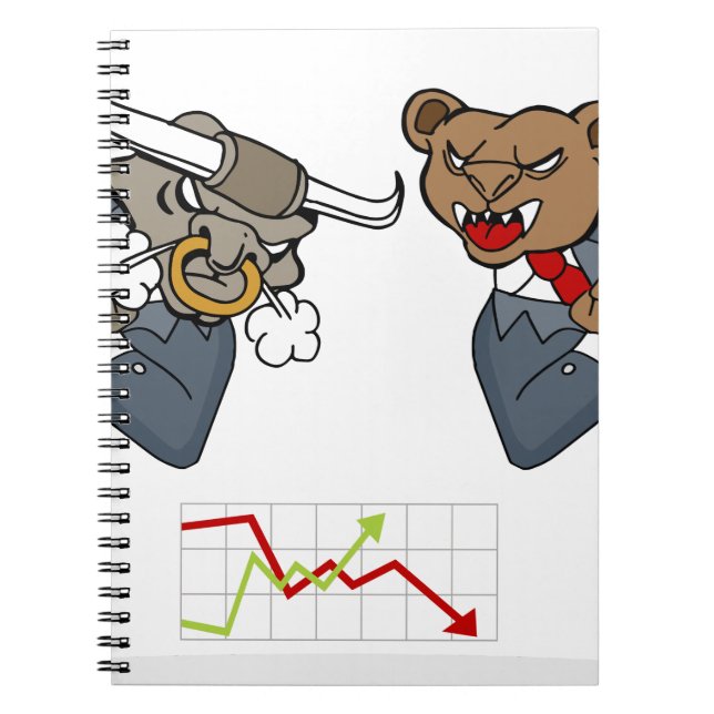 Bull Bear Battle Stock Market Cartoon Notebook (Front)
