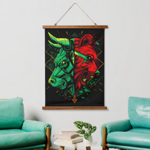 Bull Bear Duel Forces  Hanging Tapestry