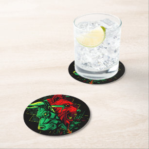 Bull Bear Duel Forces Round Paper Coaster