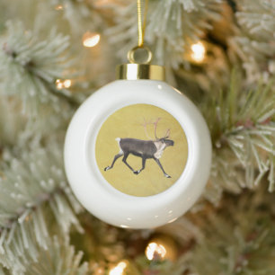 Bull Caribou Ceramic Ball Christmas Ornament