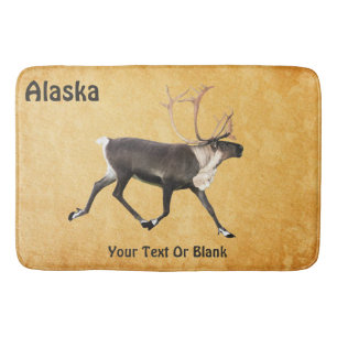 Bull Caribou On Old Paper Bath Mat