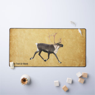 Bull Caribou On Old Paper Desk Mat