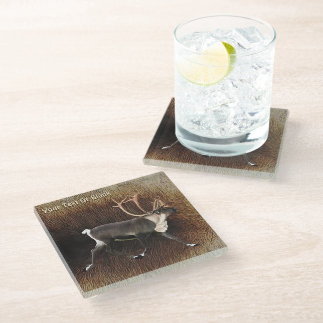 Bull Caribou (Reindeer) Glass Coaster (Angled)