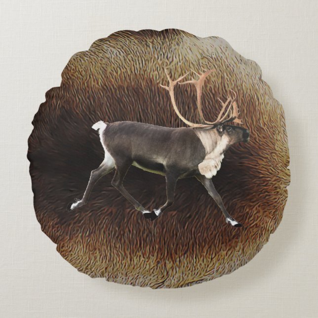 Bull Caribou (Reindeer) Round Cushion (Front)