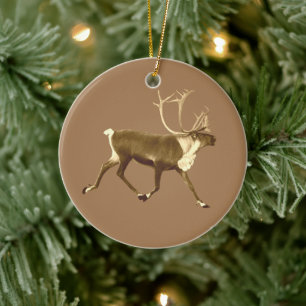 Bull Caribou - Sepia Ceramic Tree Decoration