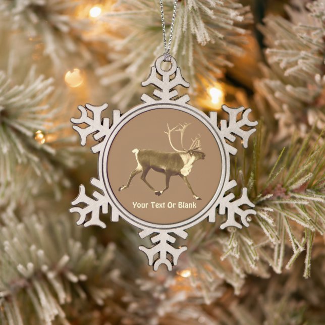 Bull Caribou - Sepia Snowflake Pewter Christmas Ornament (Tree)