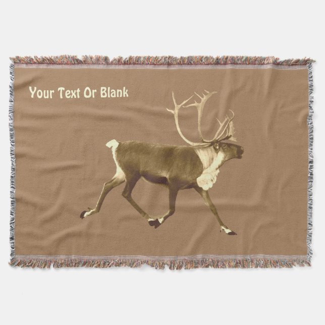 Bull Caribou - Sepia Throw Blanket (Front)