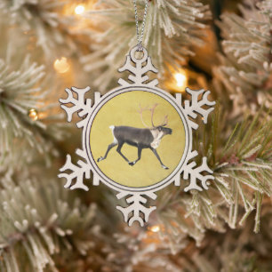 Bull Caribou Snowflake Pewter Christmas Ornament