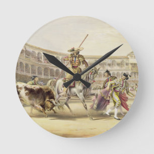 Bull Charging a Picador, 1865 (colour litho) Round Clock