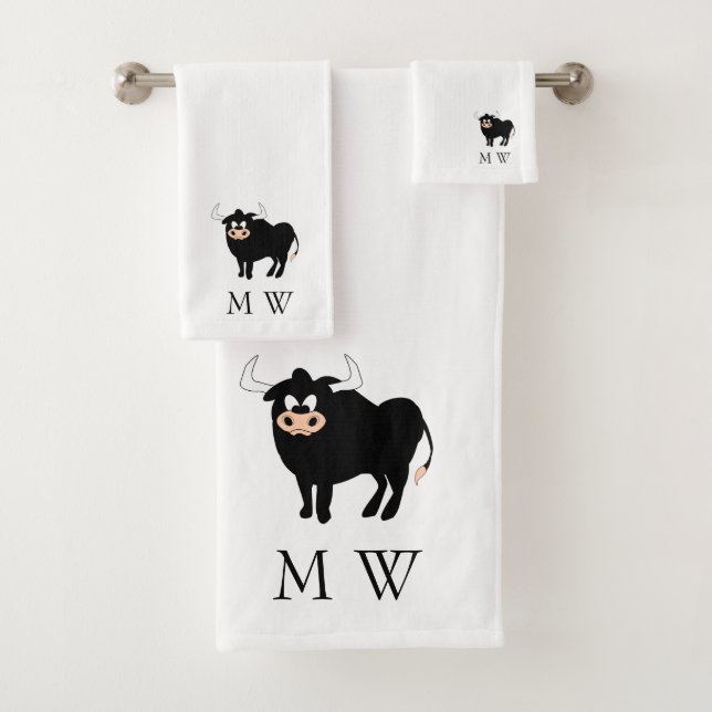 Bull Design Monogrammed Bath Towel Set (Insitu)