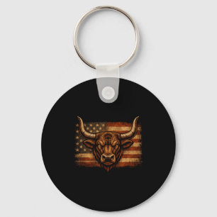 Bull distressed american flag western countryBull Key Ring