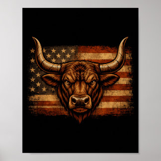 Bull distressed american flag western countryBull  Poster