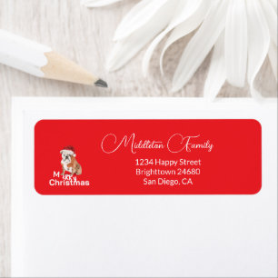 Bull Dog Holiday Christmas Merry Santa Hat Return Address Label