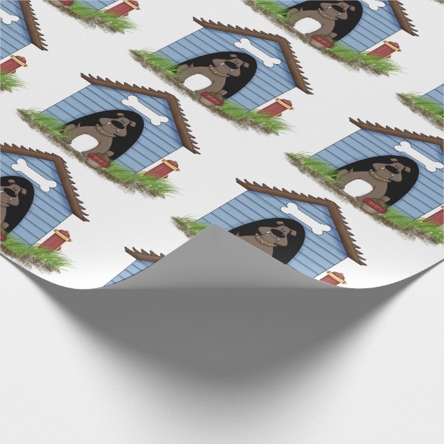 bull dog in dog house with hydrant wrapping paper (Corner)