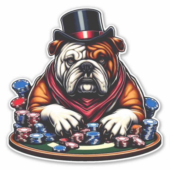 bull dog playing poker gambling casino art (Front)