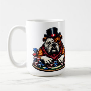 bull dog playing poker gambling casino art coffee mug