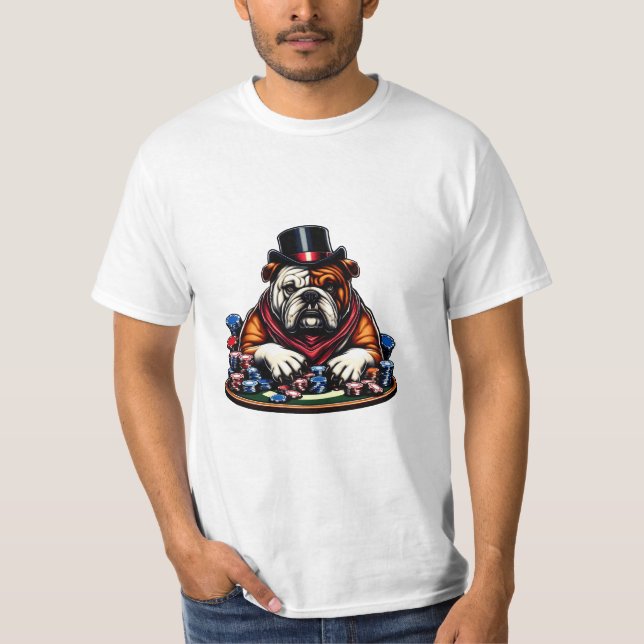 bull dog playing poker gambling casino art T-Shirt (Front)