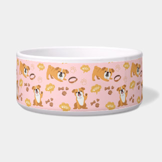Bull Dog Themed Pattern (Pink) Ceramic Pet Bowl