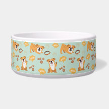 Bull Dog Themed Pattern (Sage) Ceramic Pet Bowl