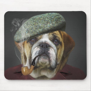 Bull Dog With Cap and Pipe Mouse Pad