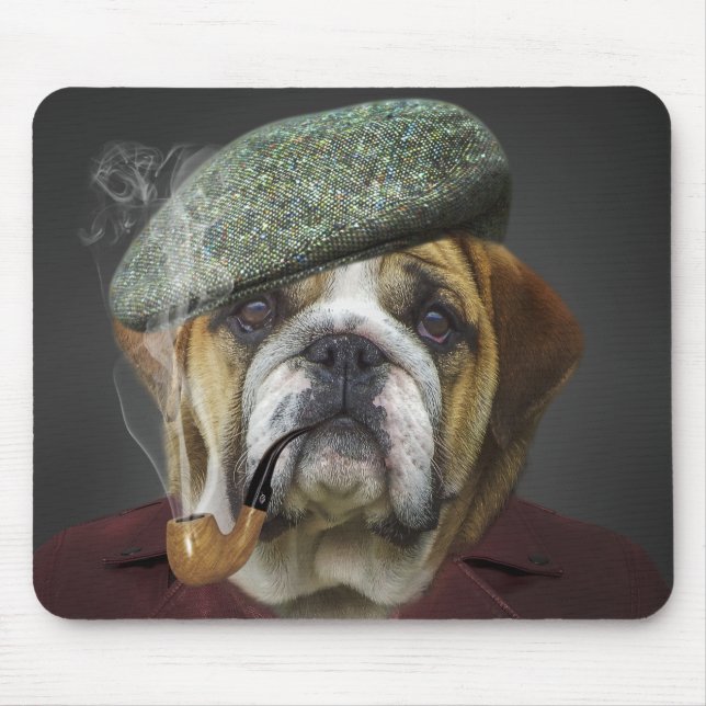 Bull Dog With Cap and Pipe Mouse Pad (Front)