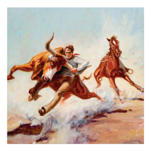 “Bull Dogger” Western Art by Will James Photo Print