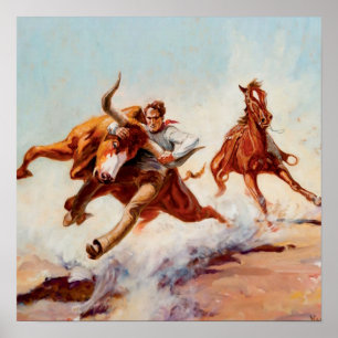 “Bull Dogger” Western Art by Will James Poster