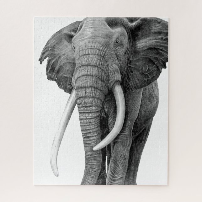 Bull elephant - Drawing in pencil Jigsaw Puzzle (Vertical)