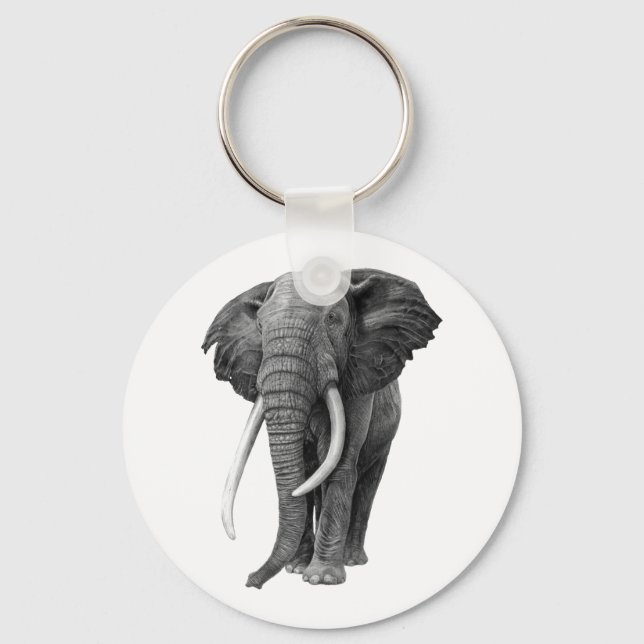 Bull elephant - Drawing in pencil Key Ring (Front)