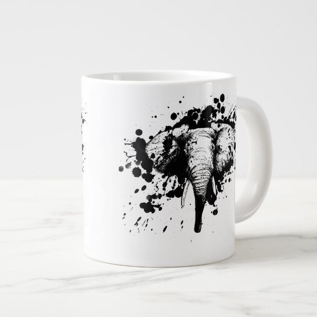 Bull Elephant in Black Splash Pick Your Background Large Coffee Mug (Front Right)