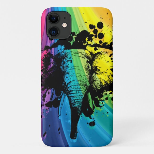 Bull Elephant Over Swirly Rainbow Case-Mate iPhone Case (Back)