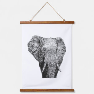 Bull Elephant Pointillism Wildlife Print Design Hanging Tapestry