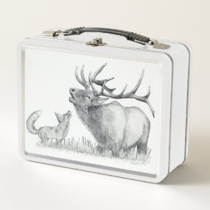 Bull Elk and Fox Metal Lunch Box