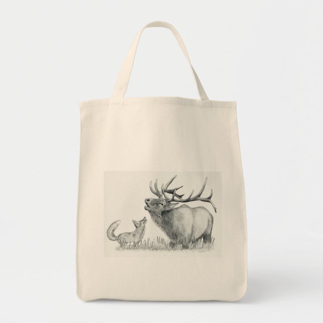 Bull Elk and Fox Tote Bag (Front)