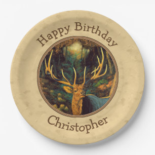 Bull Elk Autumn Yellow Paper Plate