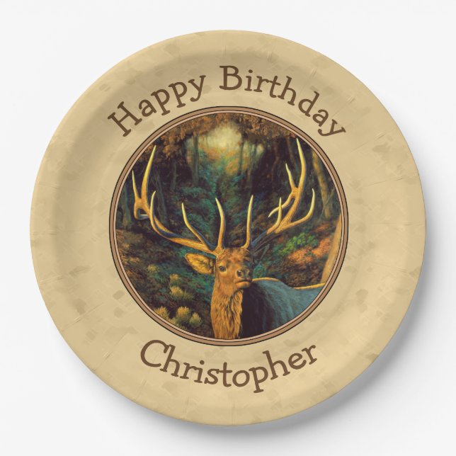 Bull Elk Autumn Yellow Paper Plate (Front)
