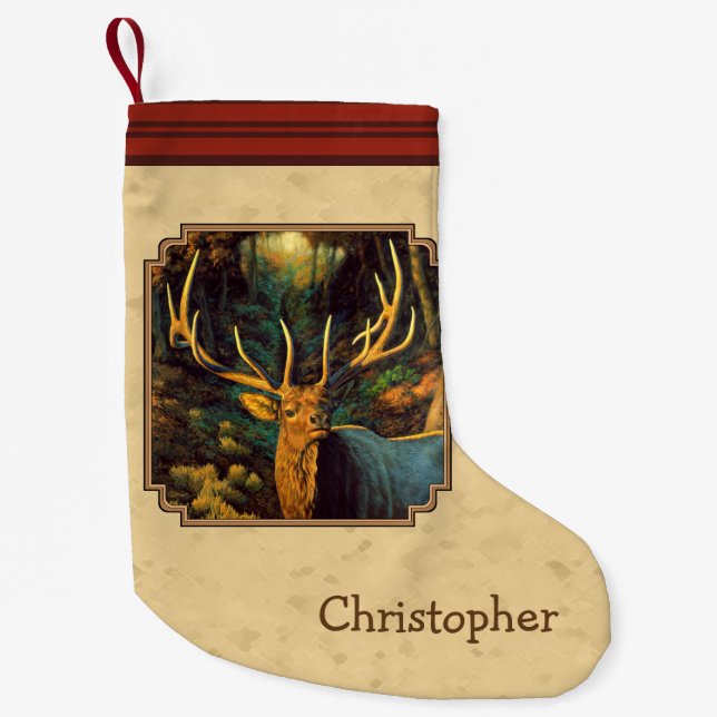 Bull Elk Autumn Yellow Small Christmas Stocking (Front)