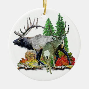 Bull elk  buck deer ceramic ornament