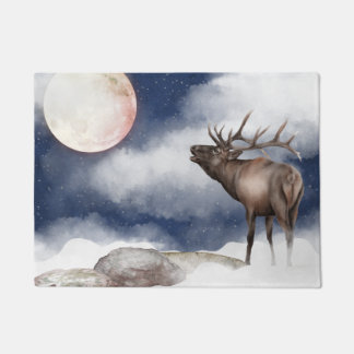 Bull Elk Bugling at the Full Moon Mountain Doormat