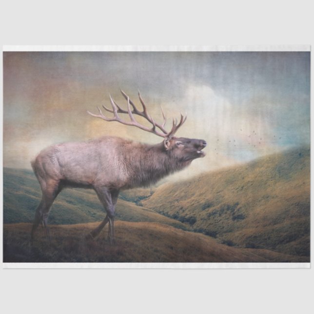 Bull Elk Bugling Wildlife Decoupage Tissue Paper (Front)