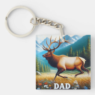 Bull Elk Dad Mountain Wildlife Rustic Key Ring