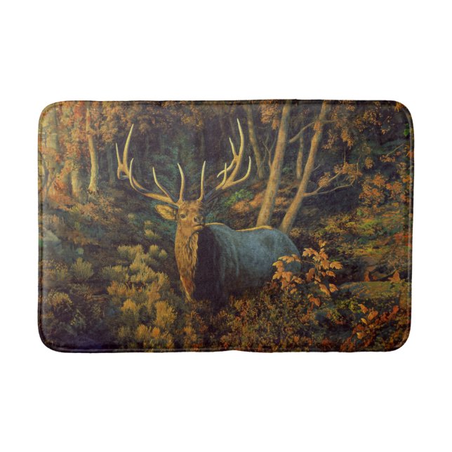 Bull Elk in Autumn Forest Bath Mat (Front)