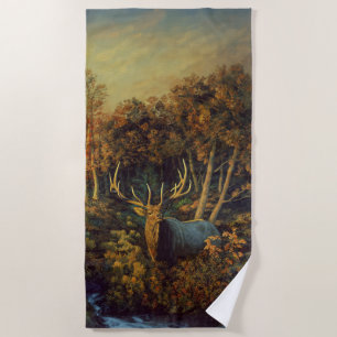 Bull Elk in Autumn Forest Beach Towel