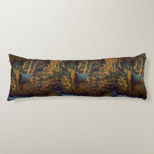 Bull Elk in Autumn Forest Body Cushion