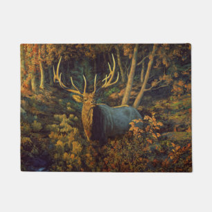 Bull Elk in Autumn Forest Doormat